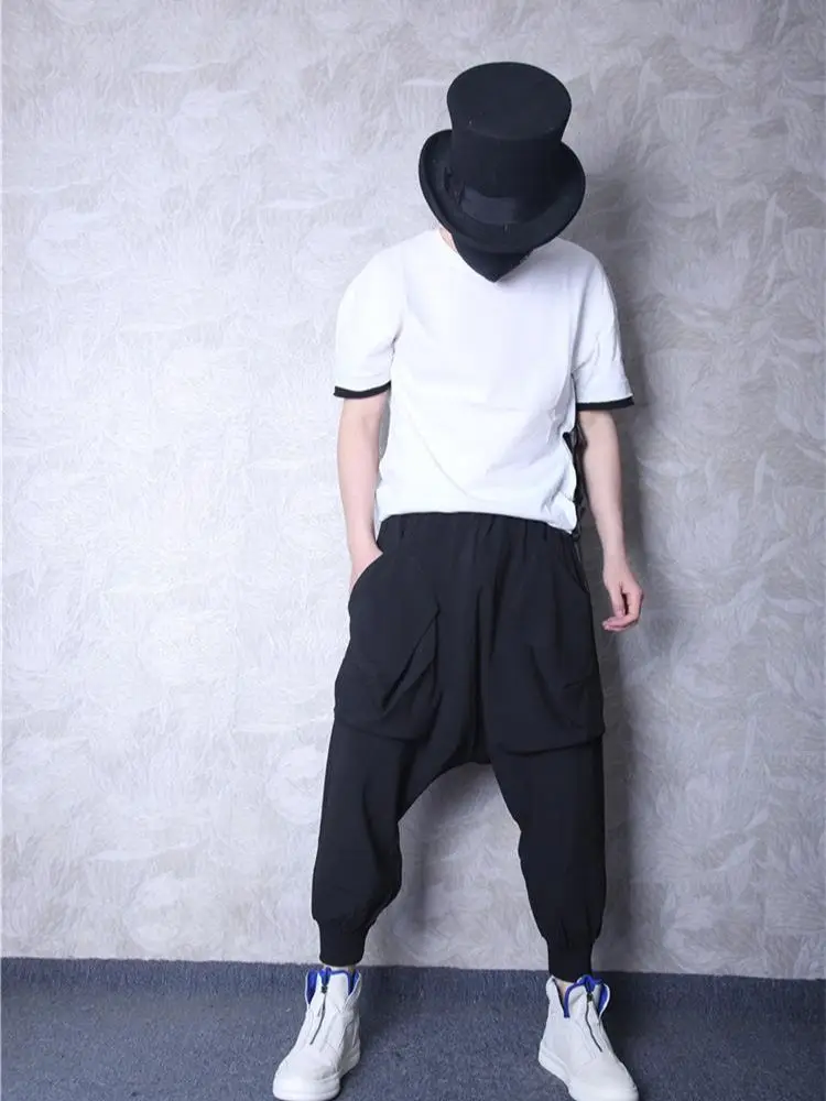 

Men's Casual Pants Spring And Autumn New Solid Color Simple Large Pocket Design Low Grade Harlan Pants Nine Minute Leg Pants