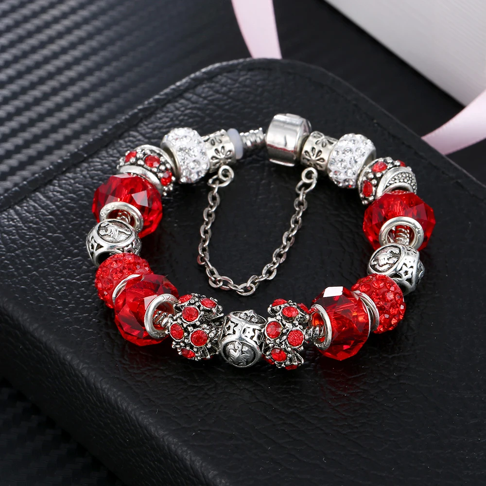 2020 New 12 Constellation Bracelet Woman Pandora Charm Crystal Glass Alloy Big Bead Bracelet Fashion Jewelry