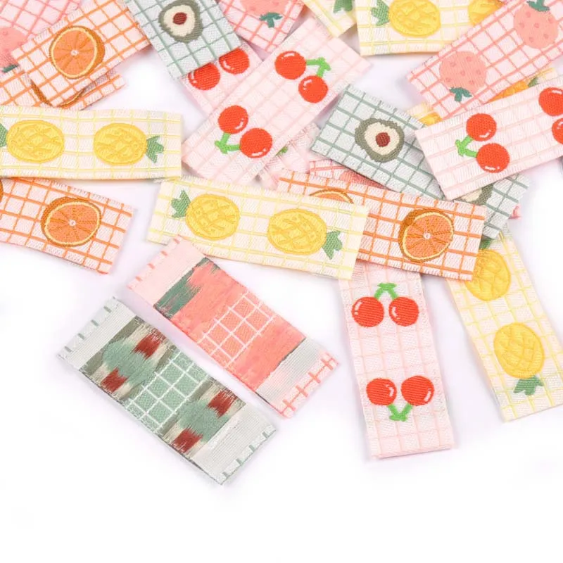 50Pcs Fruits Embroidery Cherry/Avocado Labels For Sewing Accessories Washable Care Bags Clothes Handmade Crafts Garment Tags