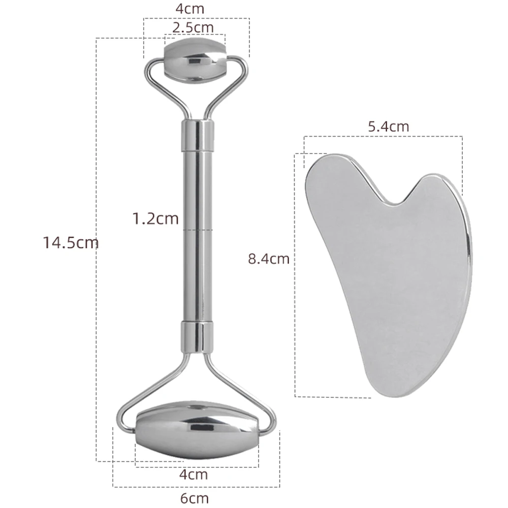 얼굴 바디 Gua 샤 스크레이퍼 뷰티 페이셜 롤러 세트 스테인레스 스틸 마사지 슬리밍 스킨 케어 리프트 도구에 대 한 2pcs 얼굴 마사지 기계
