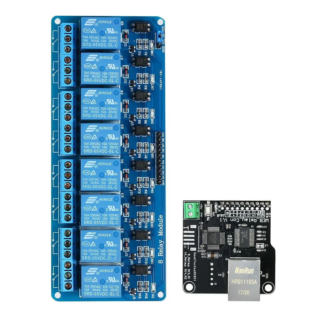 

Ethernet Control Module LAN WAN Network Web Server IP TCP RJ45 Port + 8 Channel Relay Expansion Board for Arduino iOS Raspberry