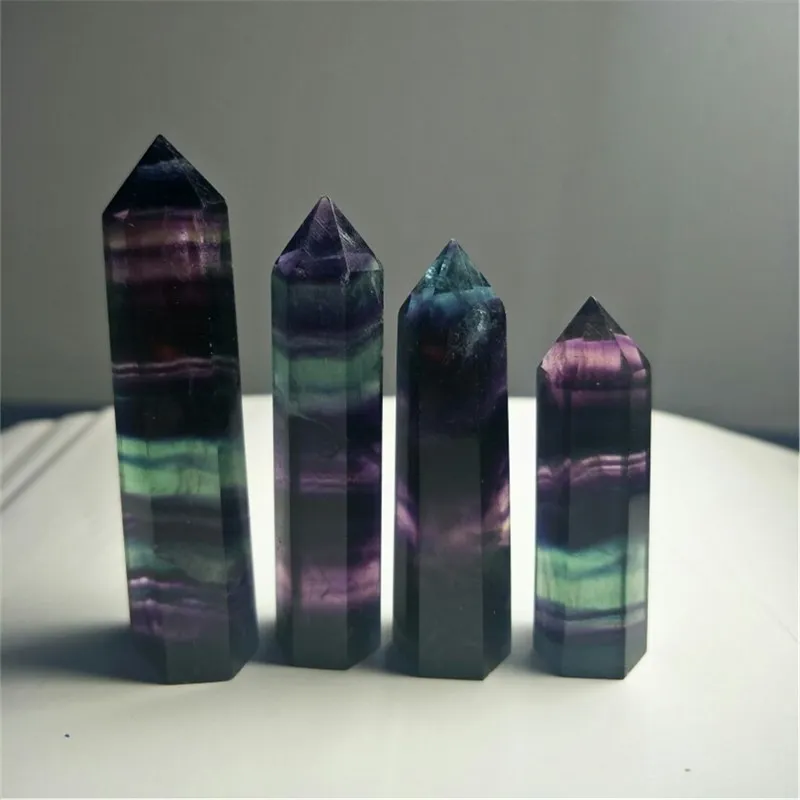 Natural Fluorite Crystal Colorful Striped Fluorite 4-9CM Quartz Crystal Stone Point Healing Hexagonal Wand Treatment Stone