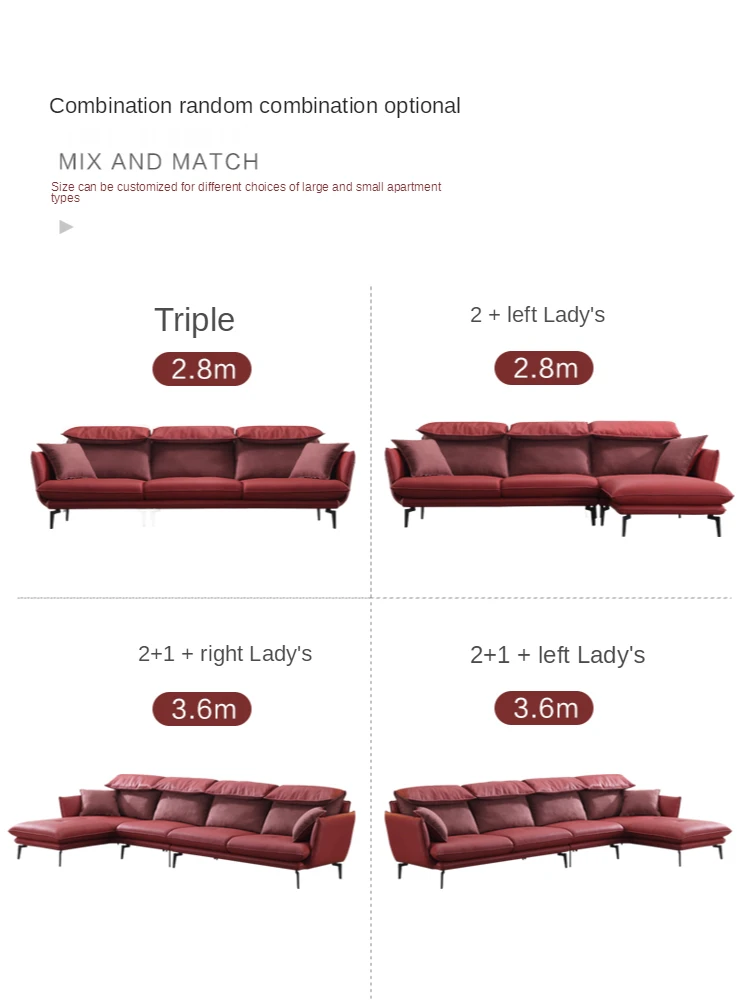 Italian type minimalist leather sofa corner sofa combination sitting room complete outfit furniture