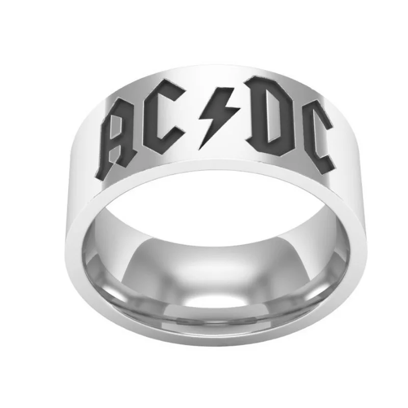 Mens Ring Music Humanoid Alphabet Pattern Titanium Steel Creative Stainless 8mm Glazed Surface