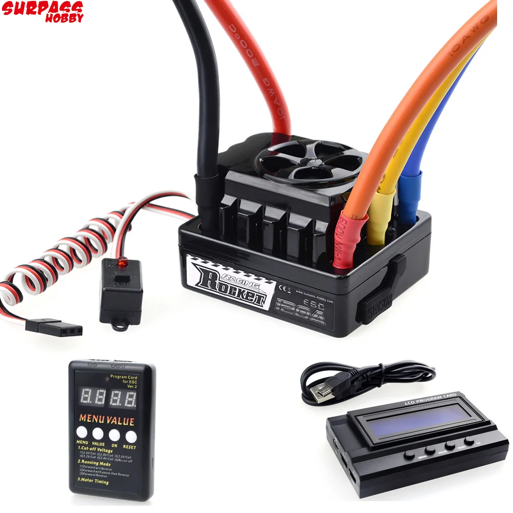 Rocket 45A 60A 80A 120A 150A ESC Brushless Senseless Speed Controller with program card for 1/8 1/10 1/12 1/20 RC Car