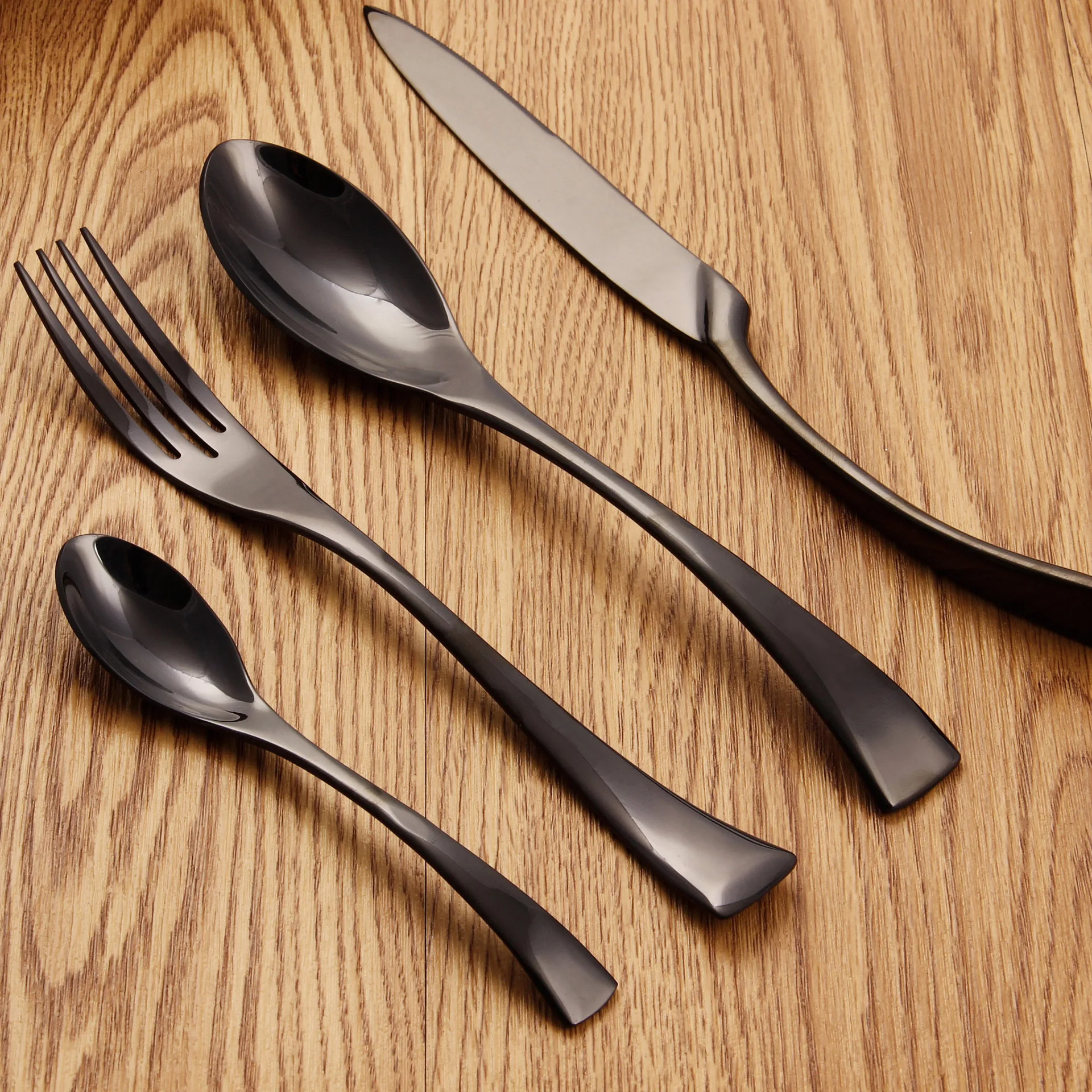 4pcs Black Cutlery Stainless Steel Fork Knife Dinnerware Set Western Tableware Set