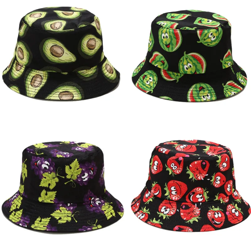 Wholesale bucket hat various fruit pattern fisherman hat sun hat fedora hat banana strawberry wholesale price панама