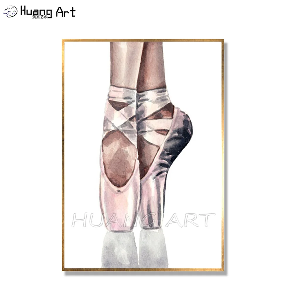 En Pointe Ballet Shoes Art Canvas Painting Wall Art Pink Shoe Pictures for Home Wall Decor Hand-painted Toe Shoe Oil Painting