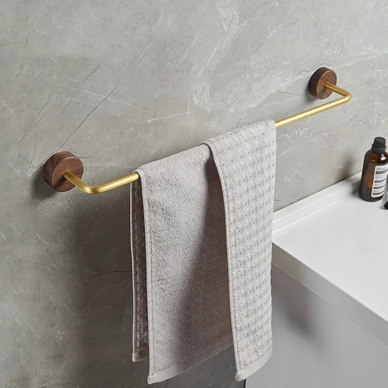 Solid Aluminum & Walnut Bathroom Towel Single Bars Bath Hardware Shelf Ring/Rack Nail Free Creative Wall Mounted 30-60CM