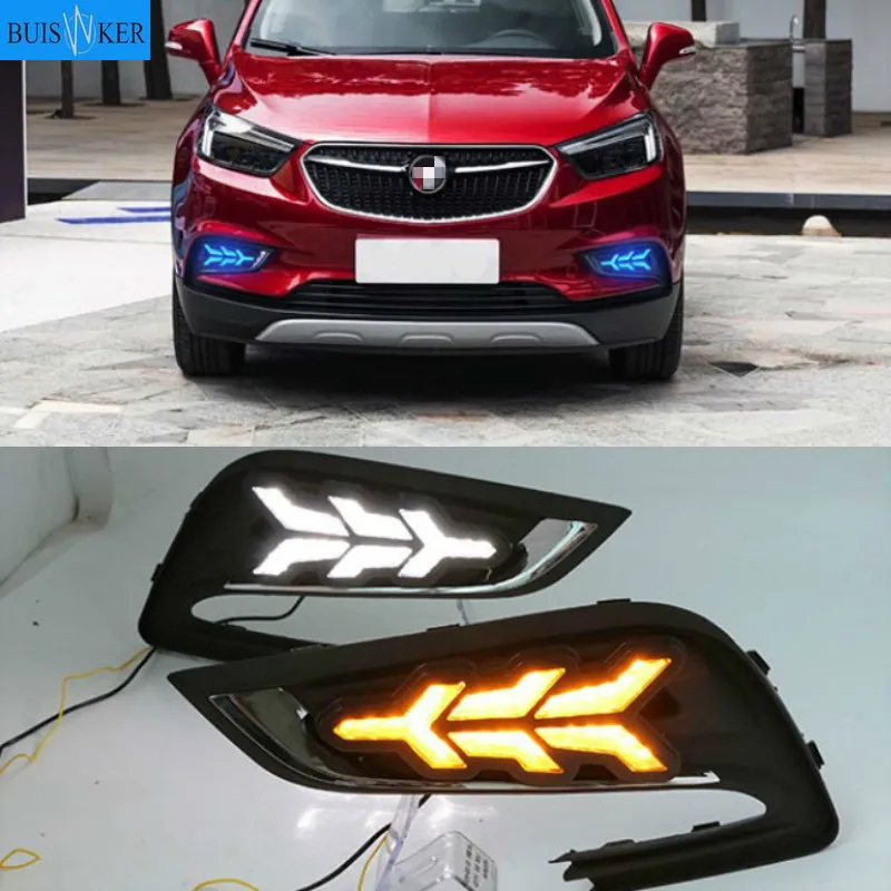 

LED DRL daytime running light for Buick encore 2016-2018 with Dynamic moving yellow turn signal and blue night light