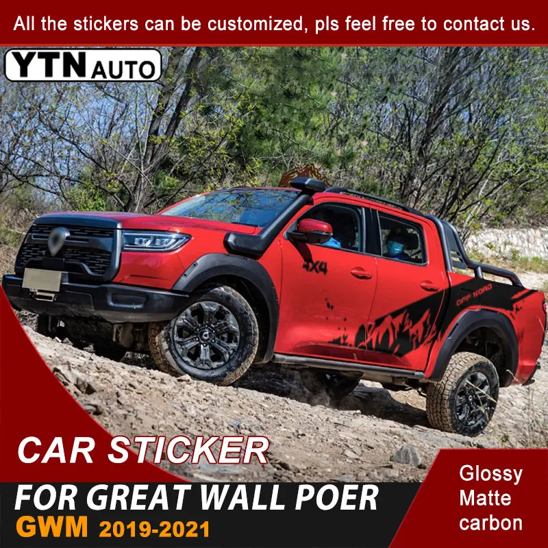 For Great Wall Poer GWM Cannon Ute 2019 2020 2121 Side Door Box Bed Car Sticker 4x4 Off Road Graphic Vinyl Car Decal Accessories