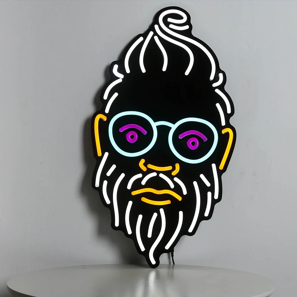 Beard Glasses MAN HEAD PORTRAIT Neon Sign Barber Shop Pub Boutique Bar KTV Game House Decor Neon Light Wedding Festival Party