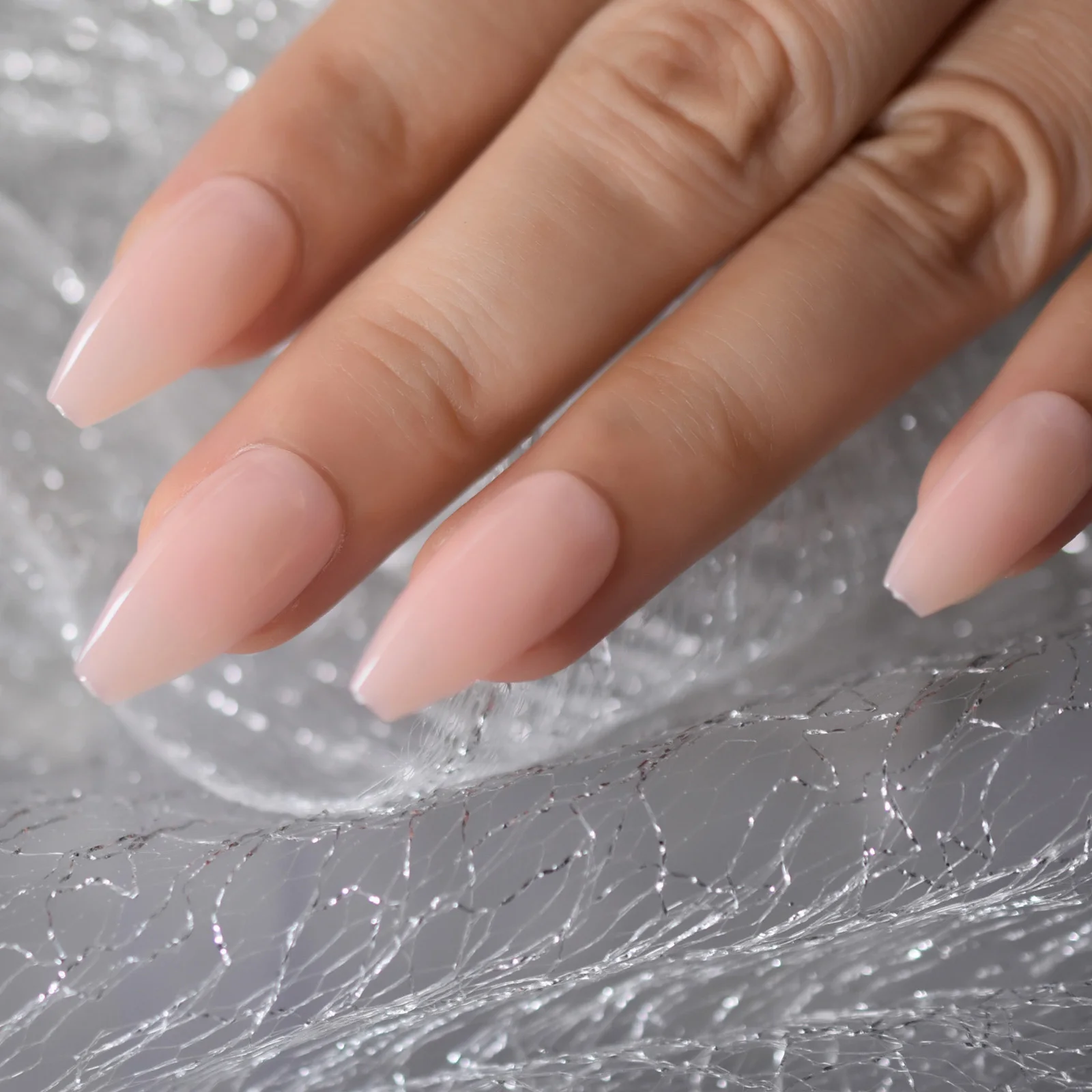 Glossy Gel Nude Pink Full Cover Press On False Nails Medium Coffin Ballet Solid Color Fake Nails Set Long Nail Tips