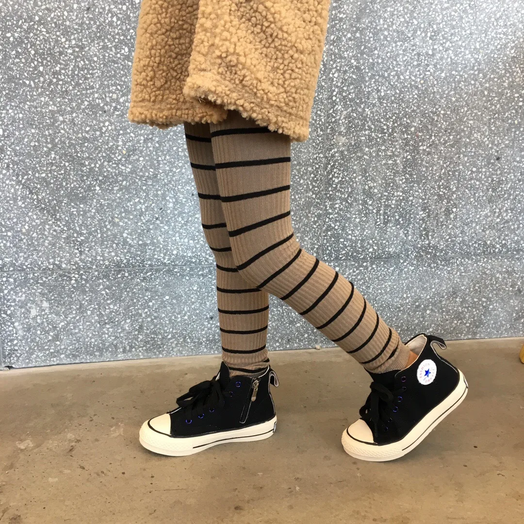 Kid Quần Legging Cho Bé Gái Cotton Tập Đi Cho Trẻ Sơ Sinh Sọc Quần Đan Dây Trẻ Em Dễ Thương Co Giãn Ấm Quần Mùa Đông Ấm Quần