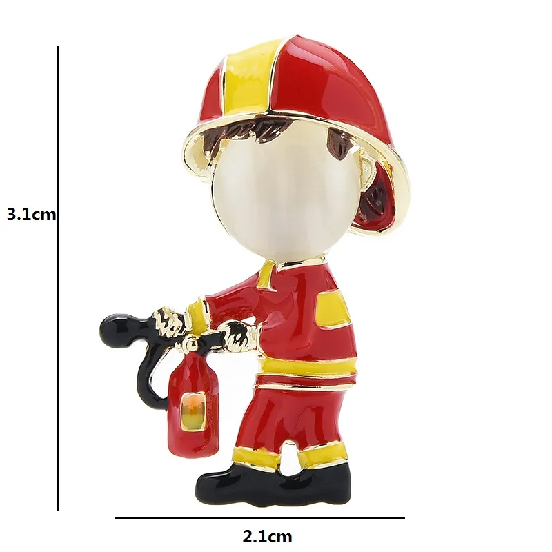 Wuli&baby New Opal Fireman Brooches Unisex Enamel Handsome Man Take Fire Extinguisher Figure Office Party Brooch Pins Gifts