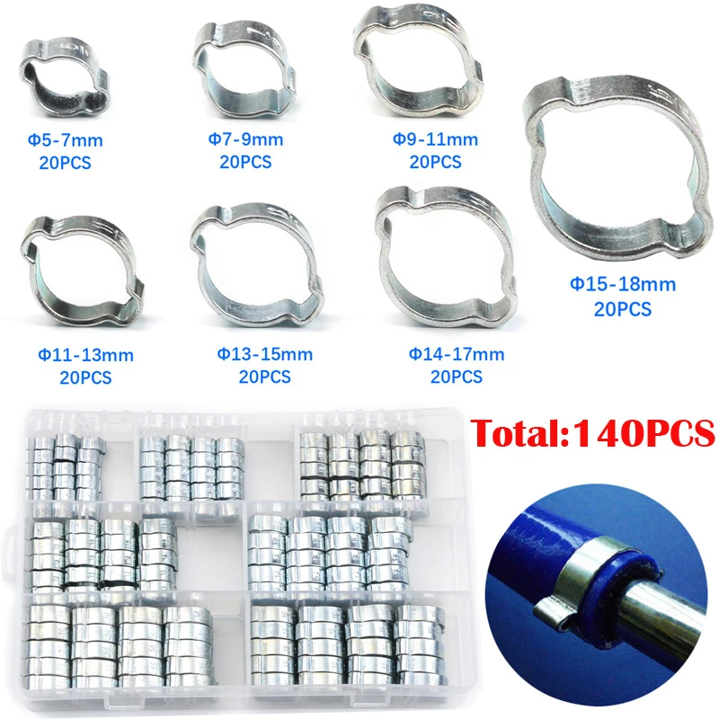 

140PCS Hose Clamp Double Ears Clamp 5-18mm Worm Drive Fuel Water Hose Pipe Clamps Clips Hose Fuel Clamps Kit