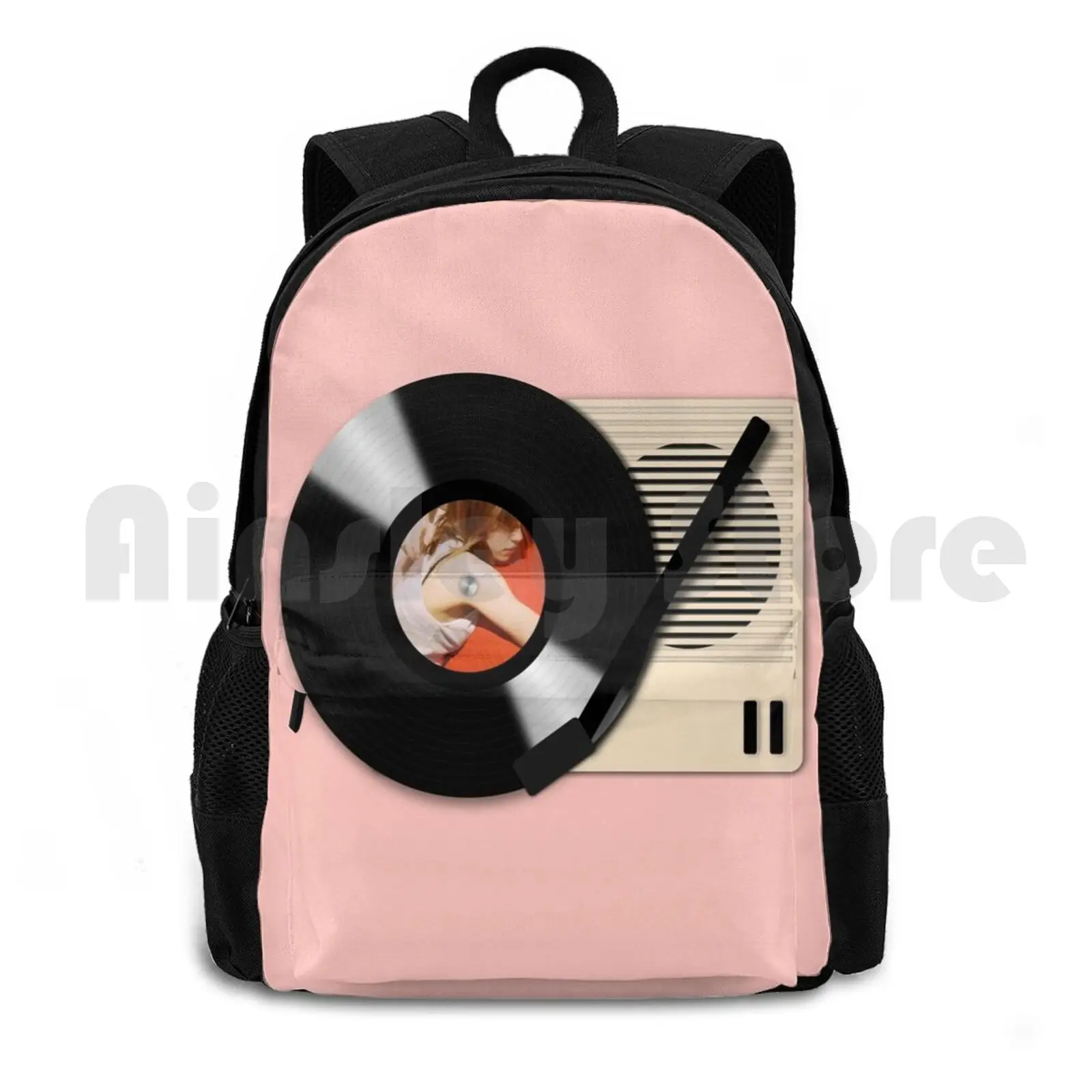 Vinyl Records Player Outdoor Hiking Backpack Riding Climbing Sports Bag Vinyl Music Hipster Retro Player Sketch Pink