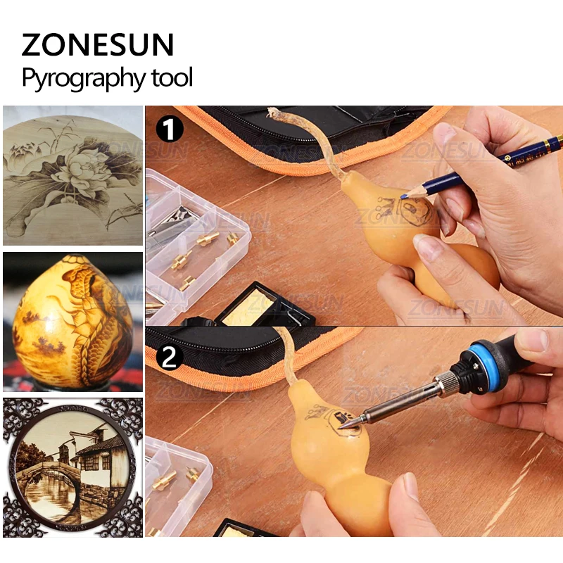 ZONESUN Hot Foil Stamping Soldering Iron Carving Pyrography Tool Wood Embossing Burning Soldering Pen Set Welding Tips Kit