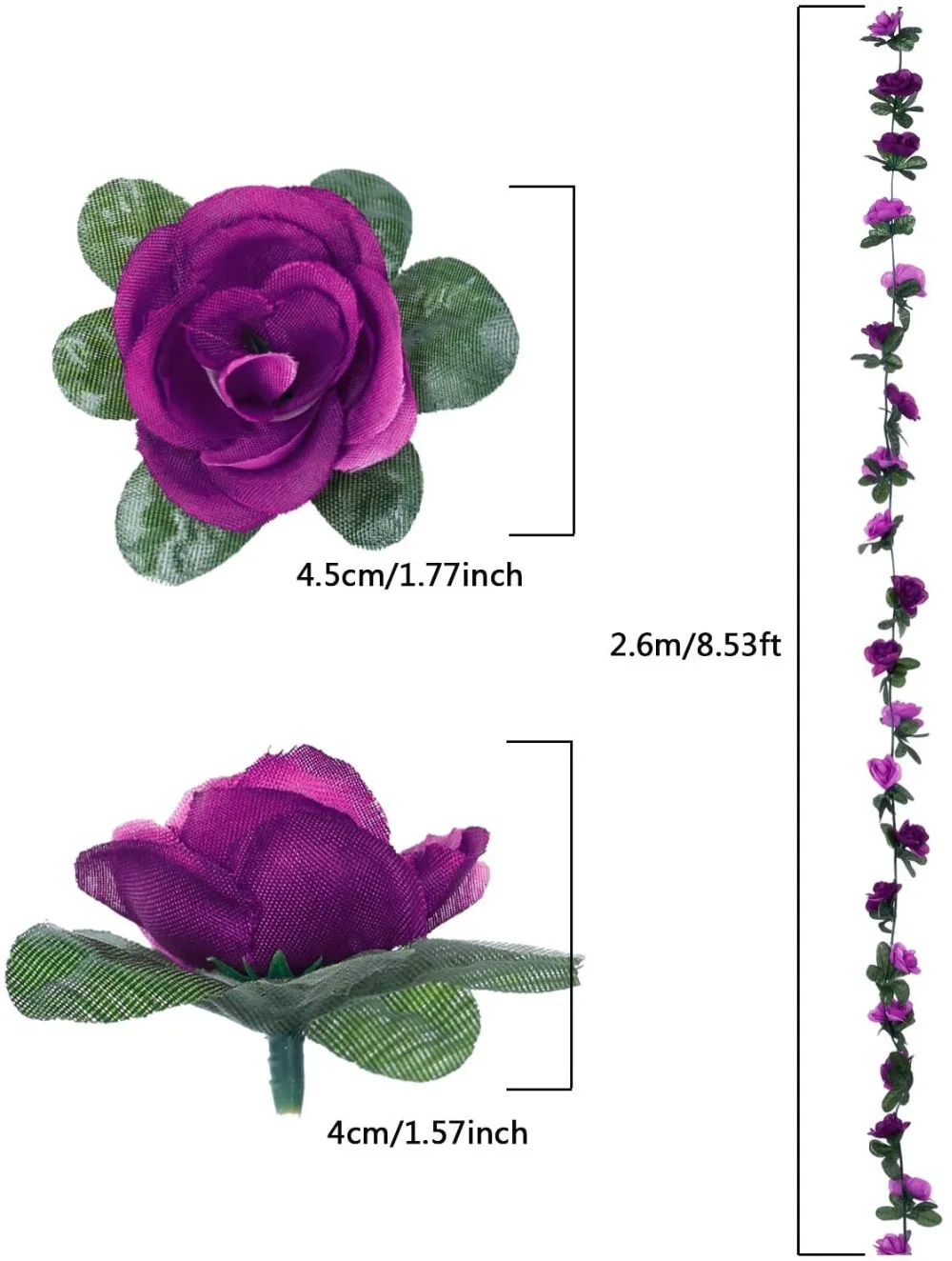 Guirnalda de enredadera Rosa falsa, plantas artificiales colgantes para boda, casa, fiesta, jardín, arte artesanal, 2,2 m, 45 cabezas, 2 uds.