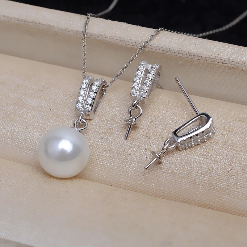 925 Sterling Silver Pendant Earrings Set Mounts Findings Mountings Jewelry Set Parts Fittings Women's Accessories for Pearls