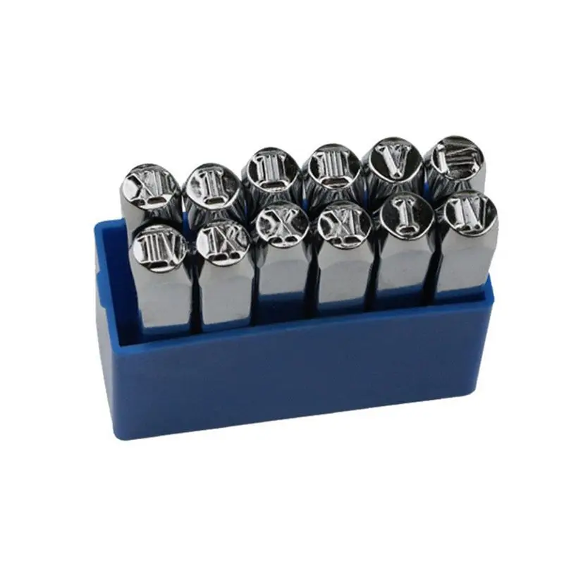 12Pcs/Set Roman Number Metal Stamps Punch Stamping Tool 6mm Electroplated Hard Carbon Steel Tools For Stamp Punch Leather Tool