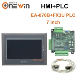samkoon EA-070B HMI touch screen 7 inch and FX3U series PLC industrial control board with DB9 Communication line