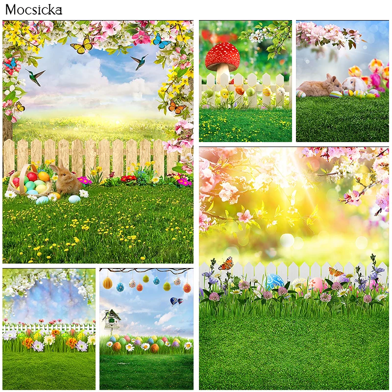 

Easter Portrait Photography Backdrop Studio Easter Eggs Grassland Forest Background Spring Flowers Birthday Photo Shoot Decor