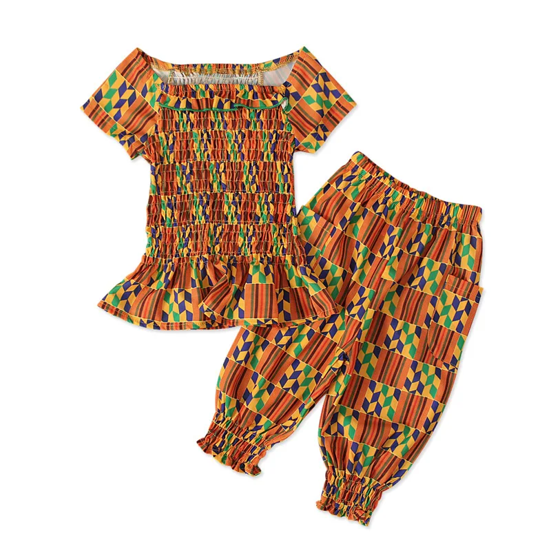 Summer Kids News African Clothes Baby Girl Top Pants Suit Dashiki Print African Dresses for Girl Costume Clothing