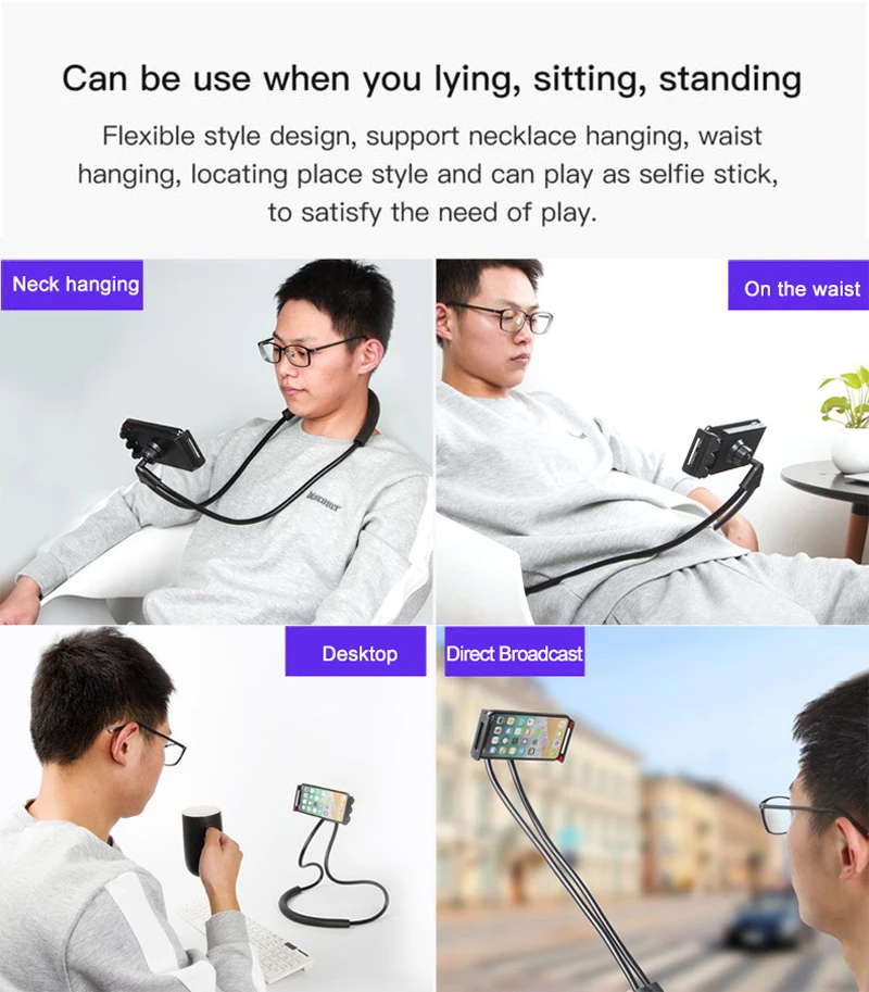 Lazy Neck Phone Holder Stand For iPhone x xiaomi Desk 360 Degree Rotation Mobile Phone Mount Bracket Cell Phone Holder Stand