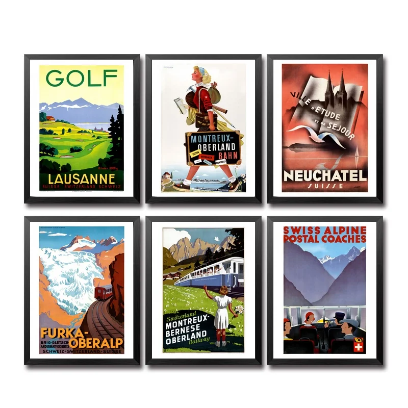 Switzerland Furka Golf Ascona Zinal Flims Vintage Travel Poster: A True Collector's Piece for Wall Art Enthusiasts