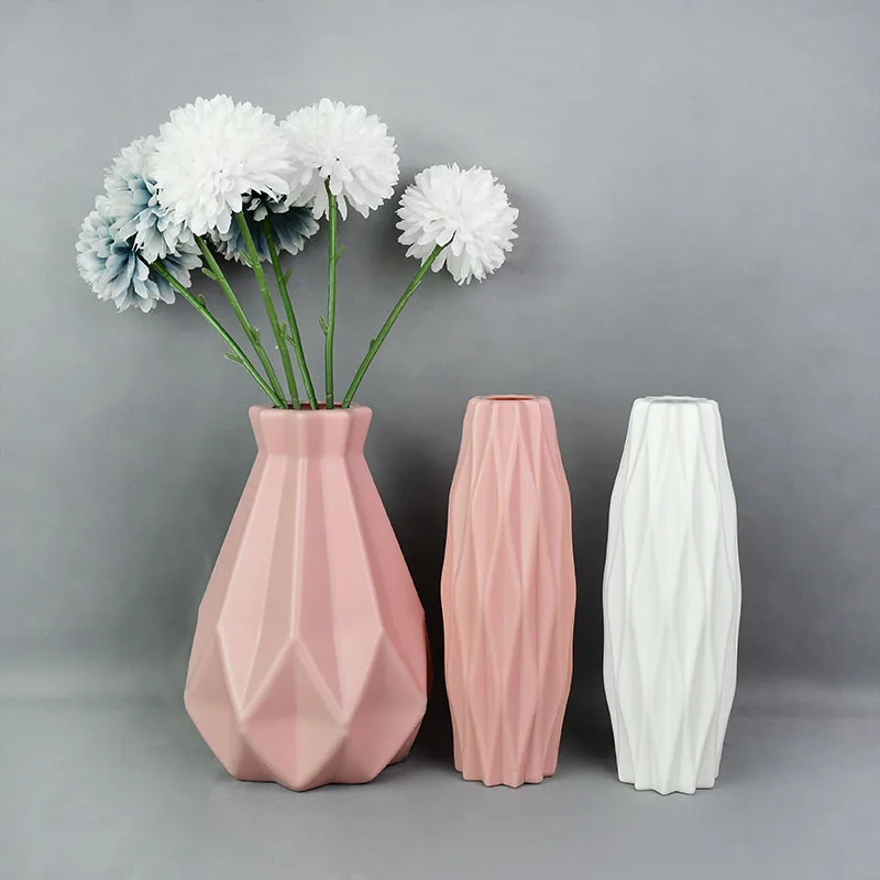 Modern Flower Vase White Pink Blue Plastic Vase Nordic Simple Drop-Resistant Flower Pot Basket For Home Decor Flower Arrangement