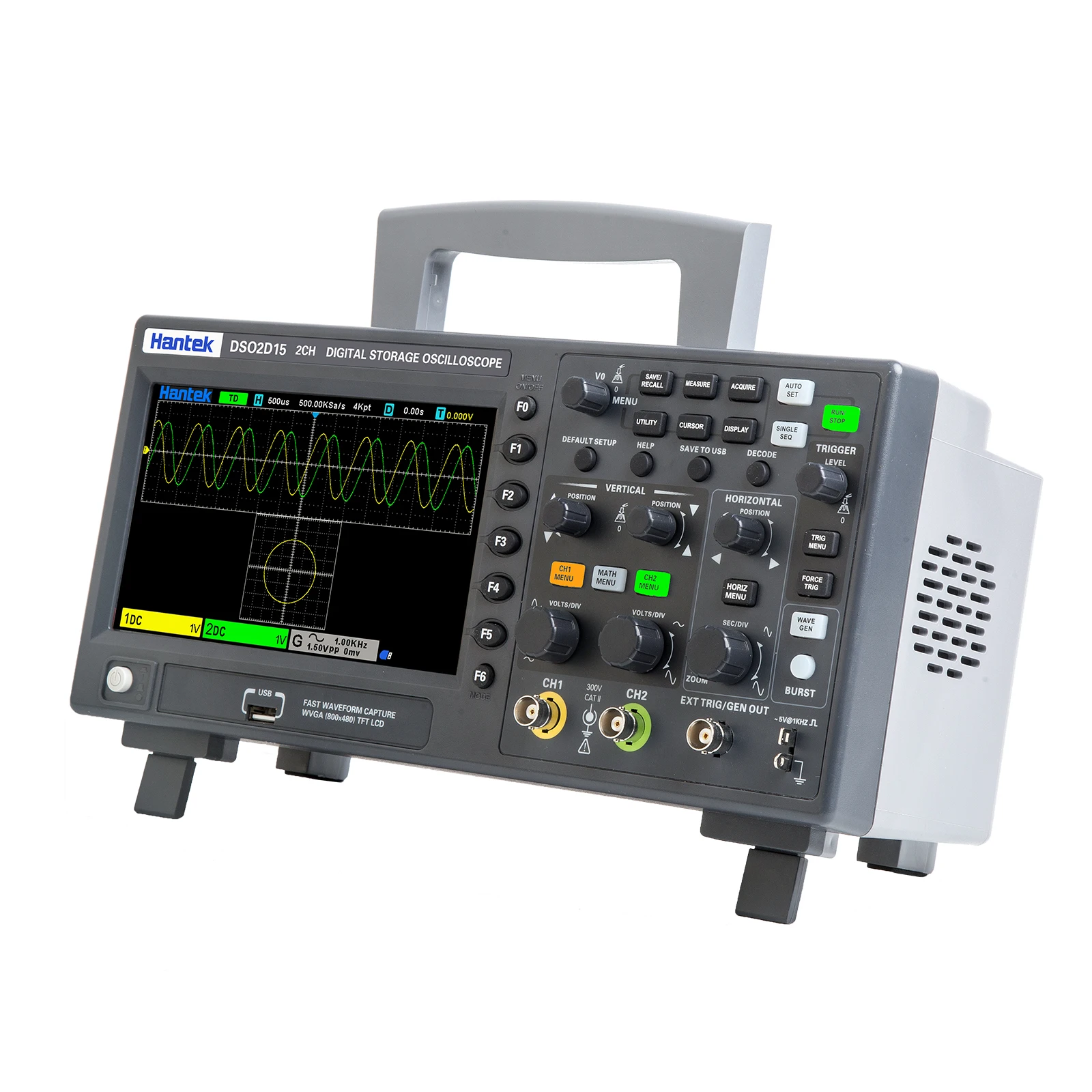 Hantek-Osciloscópio Digital com Fonte de Sinal, Osciloscópio de Armazenamento, DSO2C10, 2C15, 2CH, Amostragem 1G, 100M, 1G, DSO2D10, 2D15