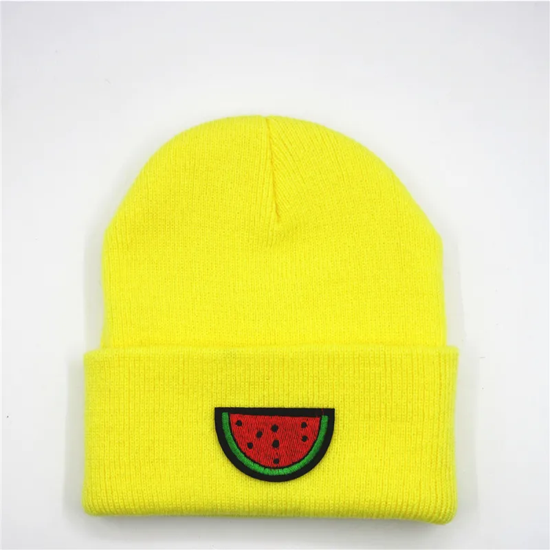 Cotton Red Watermelon Embroidery Thicken Knitted Hat Winter Warm Hat Skullies Cap Beanie Hat for Men and Women 130