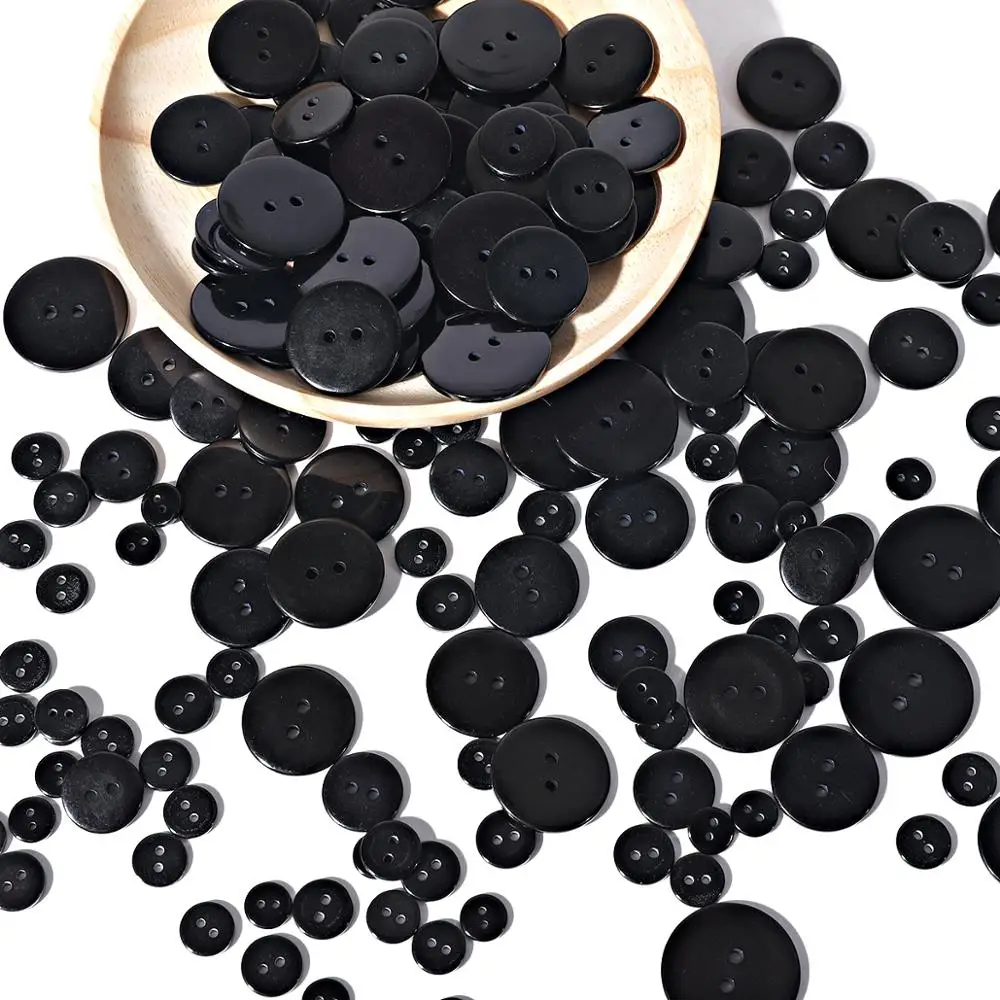 

New 9,10,11,15,18,20,23,25mm Resin Sewing Clothes Black Buttons plastic Scrapbooking Round Two Holes Botones Bottoni Botoes