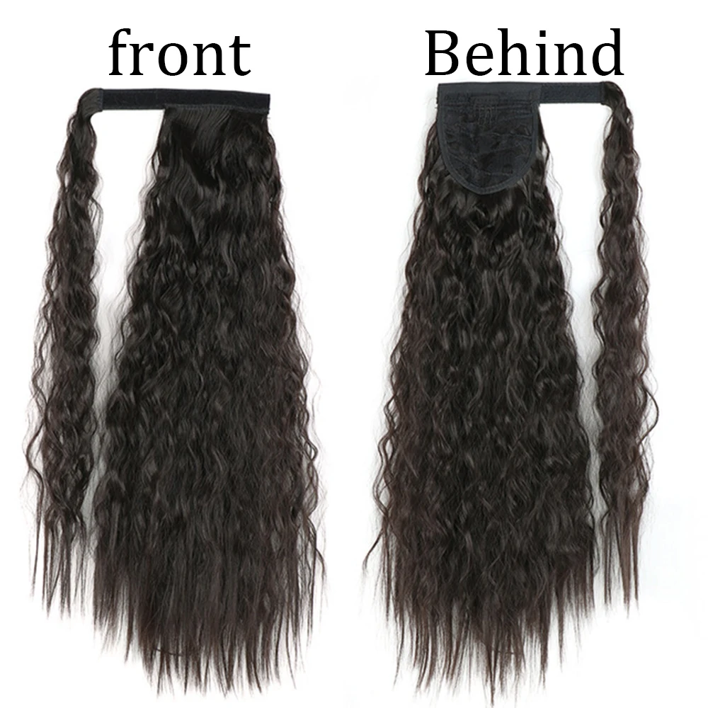 Synthetic Corn Wavy 22'' 32'' Long Ponytail Hairpiece Wrap on Clip Hair Extensions Ombre Brown Pony Tail Blonde Fack Hair