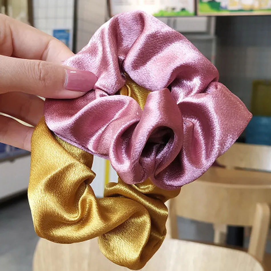 Girl Elastic Silk Scrunchie Women Ruban Satin Purple Hair Bands Black Crunchy Hair Ties Gum Ponytail Holder Chouchou Accessory