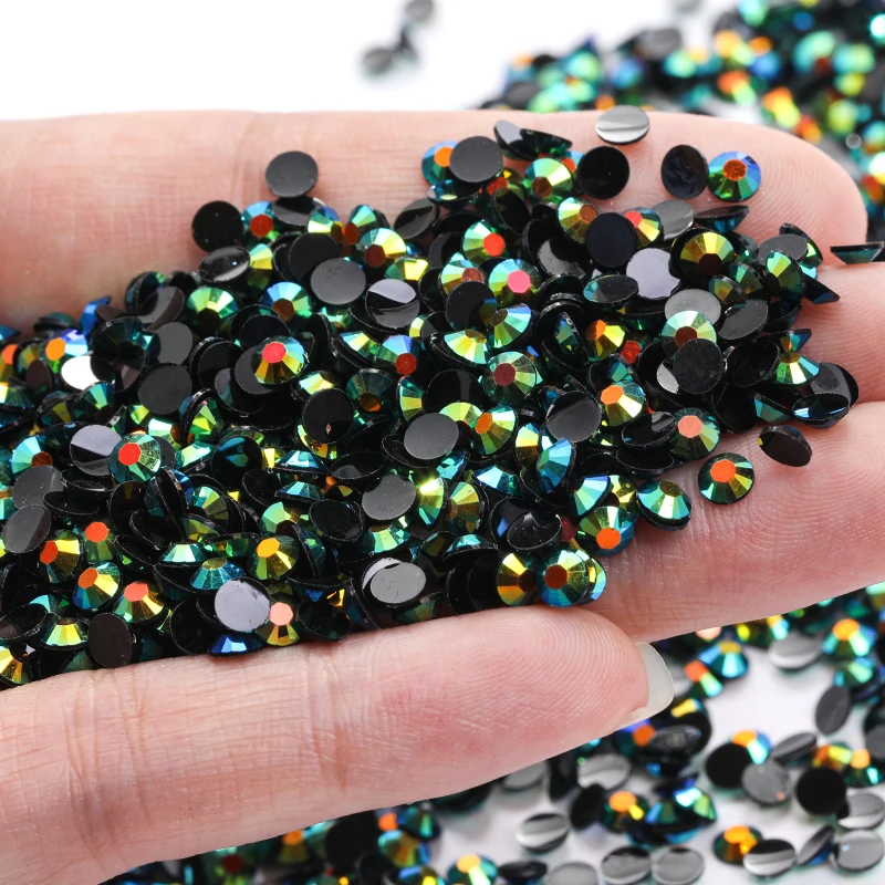 SS6/12/16/20/30 Resin Rhinestones Non Hotfix Cheap Crystals Diy BlakE Emerald Parts Nail Art Accessories Decoration For Dress