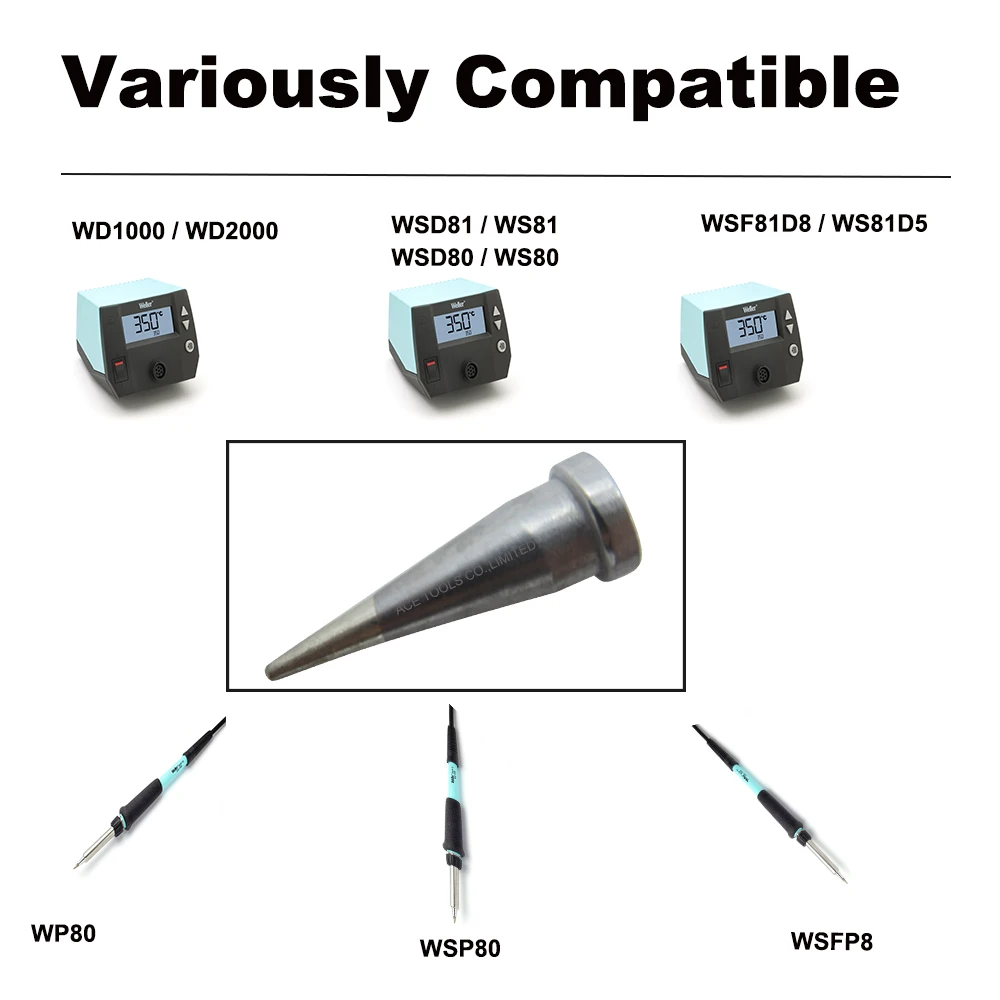 LTO Conical 0.8มม.เปลี่ยน Soldering Tip ForWELLER WP80 WSP80 WSFP8 WD1000 WD2000 WSD81 WS81 WSF81D8 WS81D5จับเหล็ก