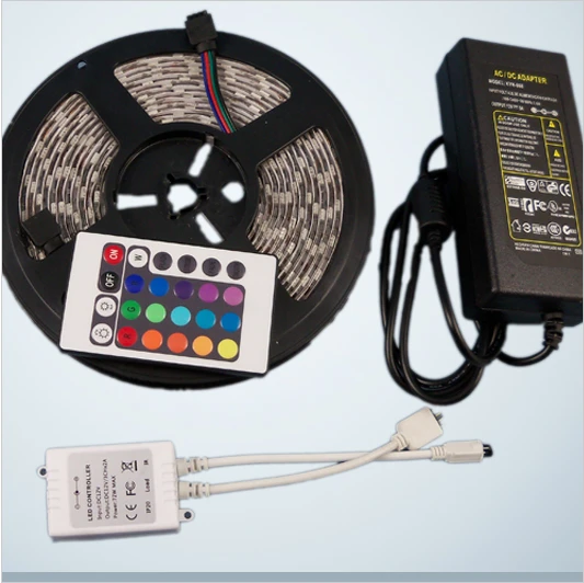 5050 LED RGB Strip 5M IP65 Led Tape Non Waterproof 300 LEDs/Roll +24 keys IR Remote+12V 5A led power adapter