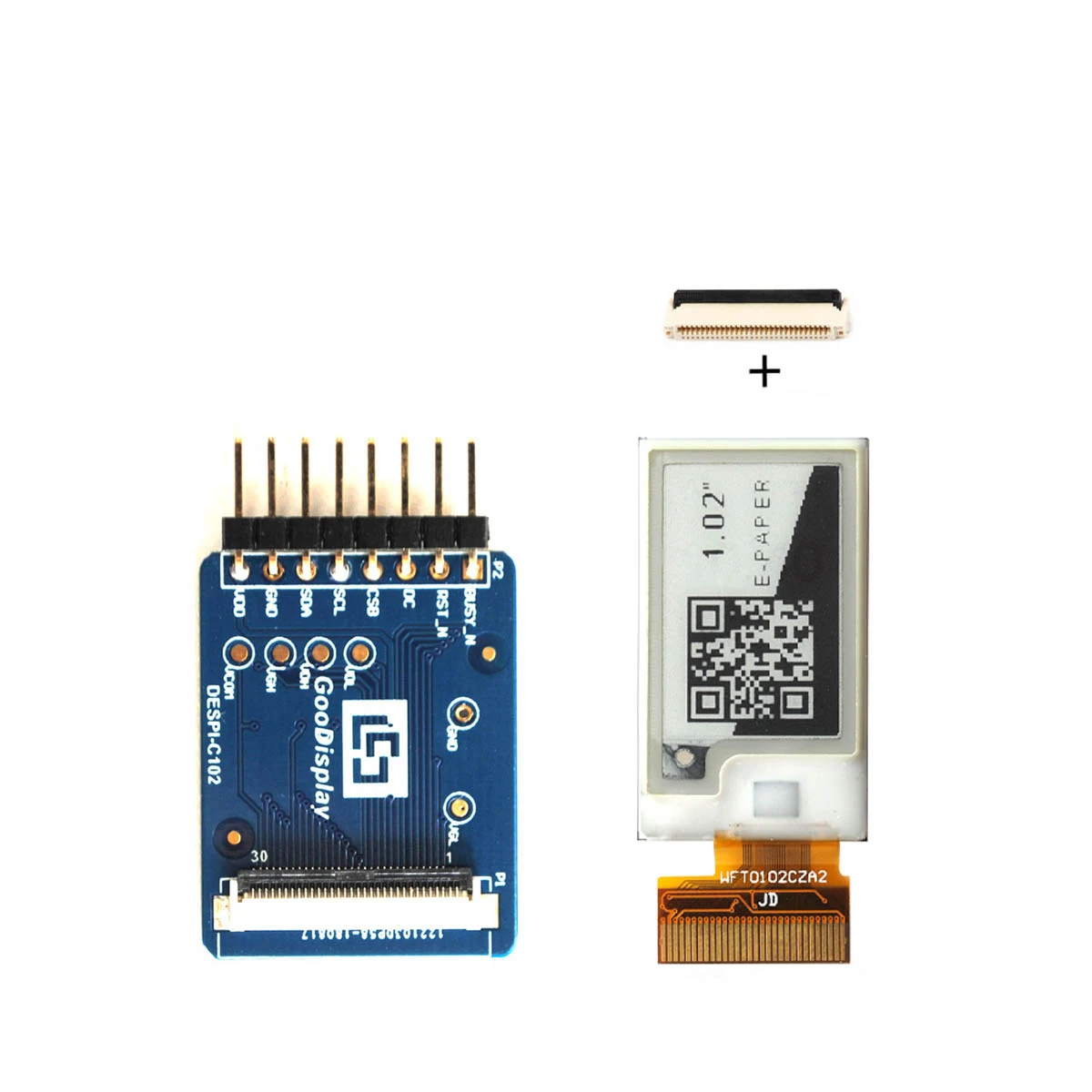 Mini 1.02 Inch Epaper Eink Display 30 Pin SPI Interface with E-Paper HAT, GDEW0102T4 with adapter board