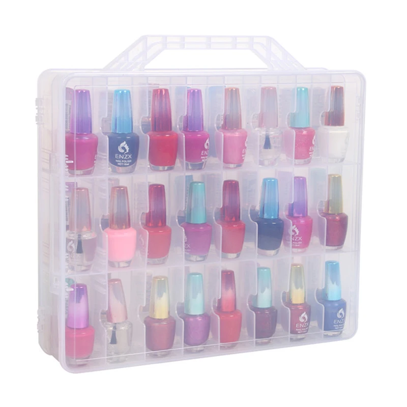 New UV Gel Nail Polish Organizer Holder Portable Adjustable 48 Grids Clear Double Layer Organizer Thread Storage Case Container