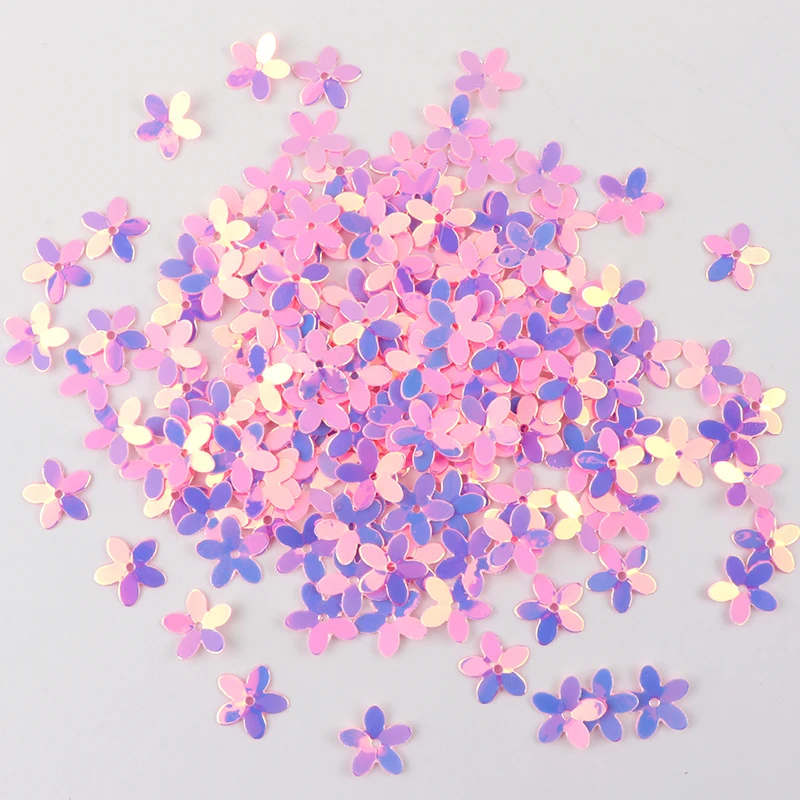 Crafts Sequins 10mm Cup Five Finger Flower Paillettes 1cm PVC Loose Glitter Flower Sequin With A Hole Clothing Accessories 10g