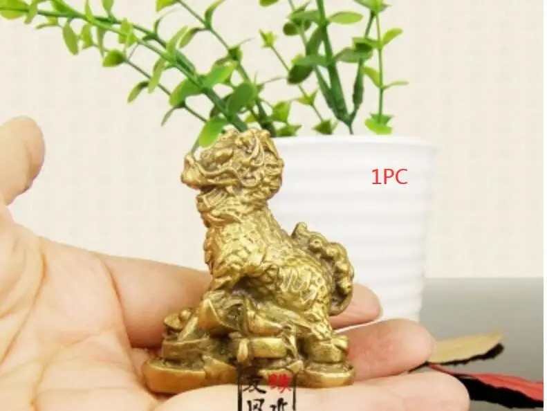 Pure copper Kirin sitting treasures lucky town house crafts ornaments