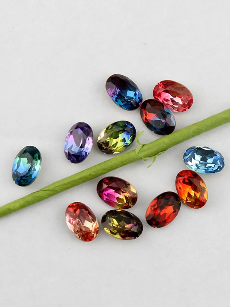 10x14mm Multicolor Oval Shape Tourmaline Rhinestones Glue on Strass Crystal Stones for DIY Craft Scrapbooking Decoration