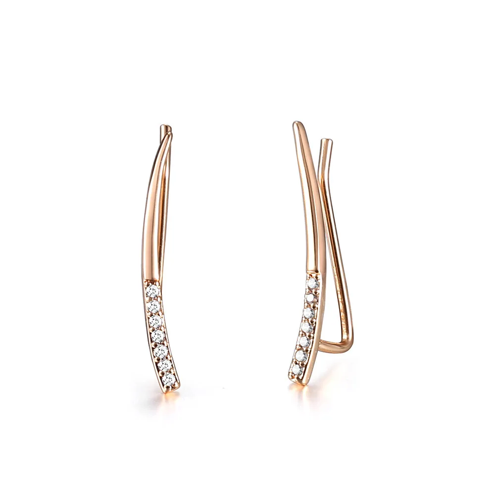 

New Light Earrings for Women 585 Rose Gold Color Click Stick CZ Crystal Ear Jewelry Gifts Fashion Wholesale LGE272