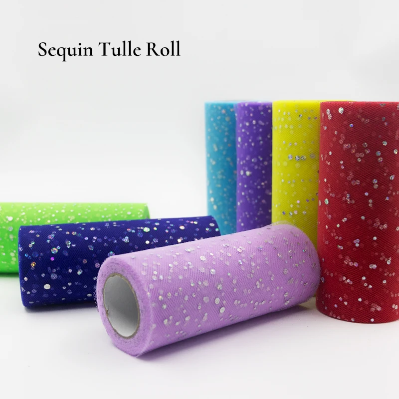 Glitter Sequin Tulle Roll 25 yard 15cm Spool Tutu Wedding Decoration Baby Shower Tutu Skirt Birthday Party Supplies Organza DIY