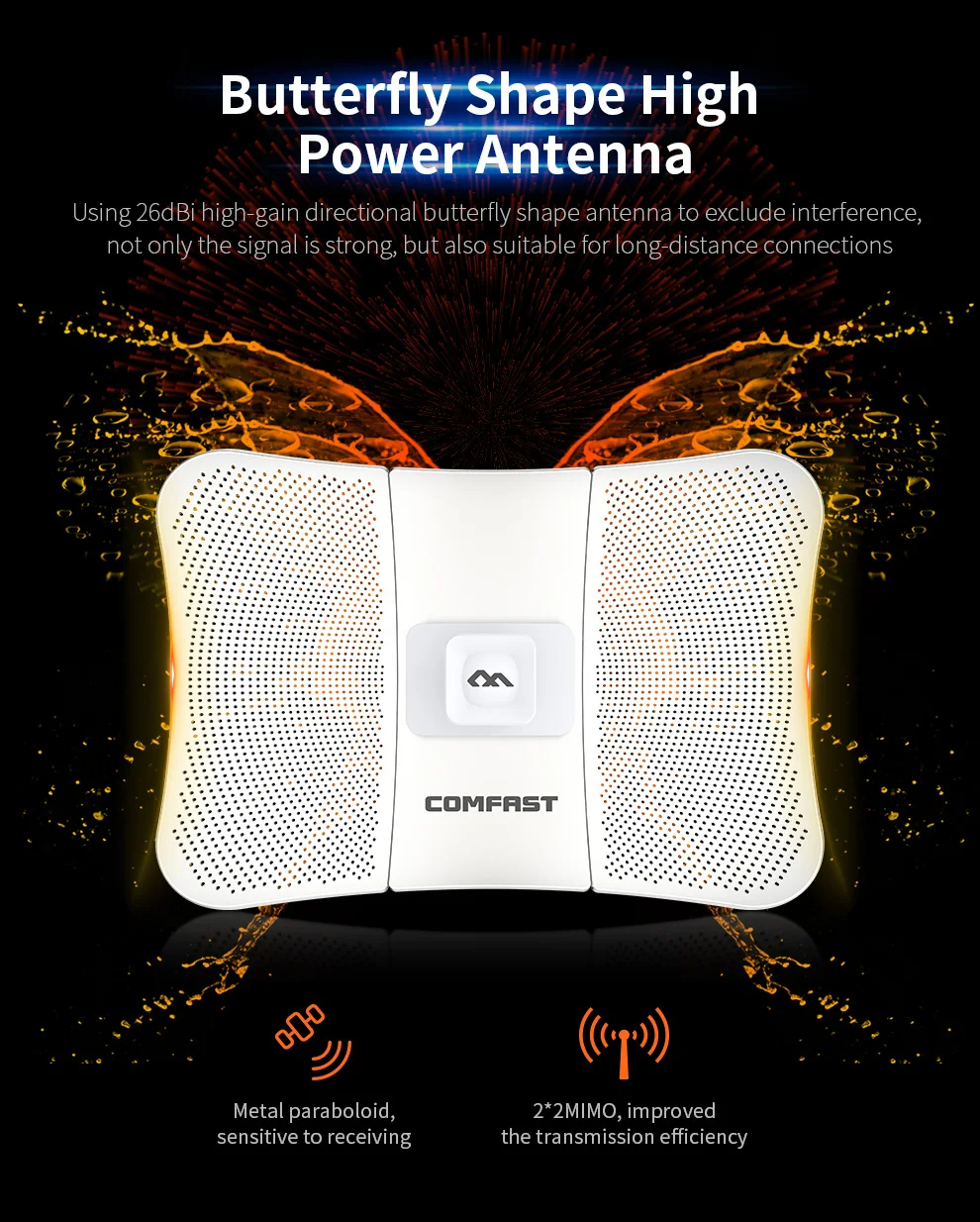 Imagem -05 - Longo Alcance Cpe Comfast Cf-e319a 900mbps 5ghz sem Fio ao ar Livre Wifi Repetidor Roteador Ponto Acesso Ponte 26dbi Antena ap 25km de