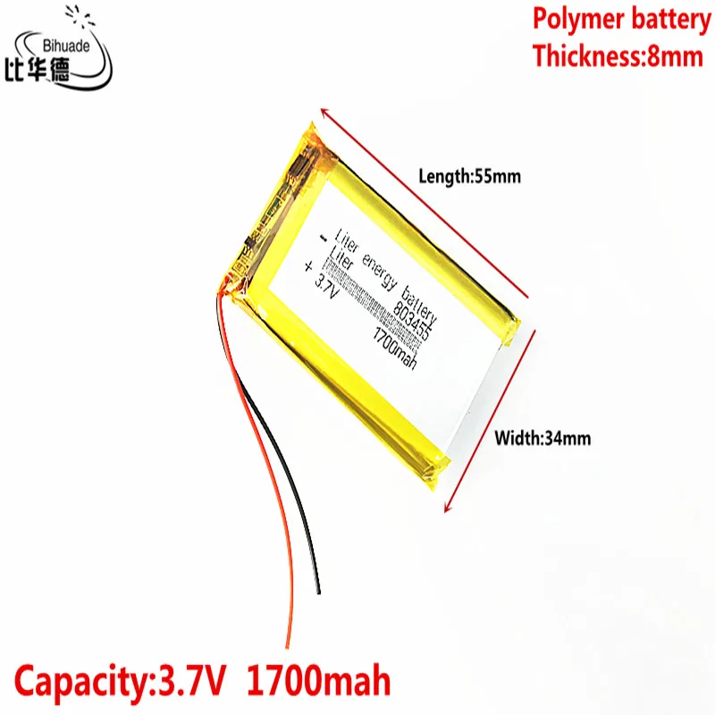 

Литровая энергетическая батарея 3,7 в, 1700 мАч, полимерный литий-ионный/литий-ионный аккумулятор 803455 для игрушек, портативного зарядного устройства, GPS,mp3,mp4, сотового телефона, динамика