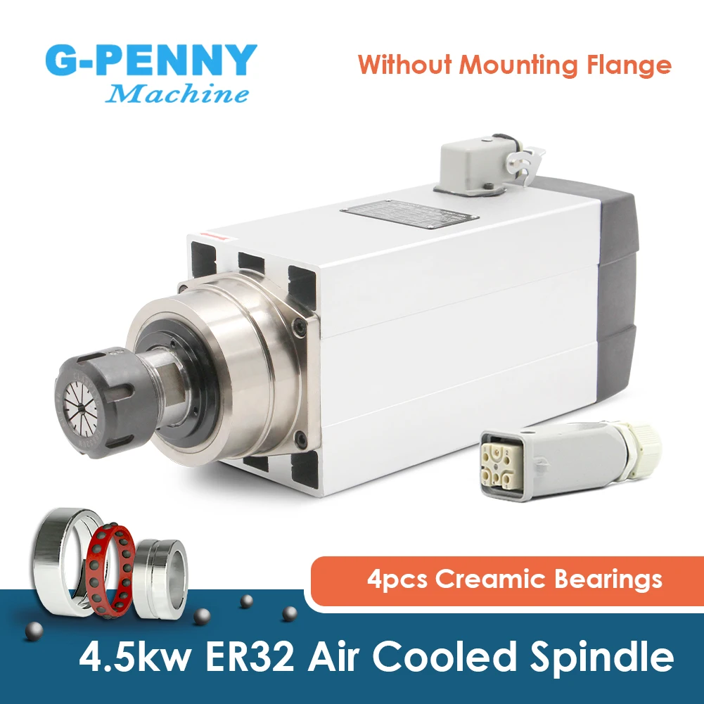 

4.5kw ER32 air cooled spindle motor 220v/380v square spindle Ceramic ball bearings spindle 0.01mm accuracy