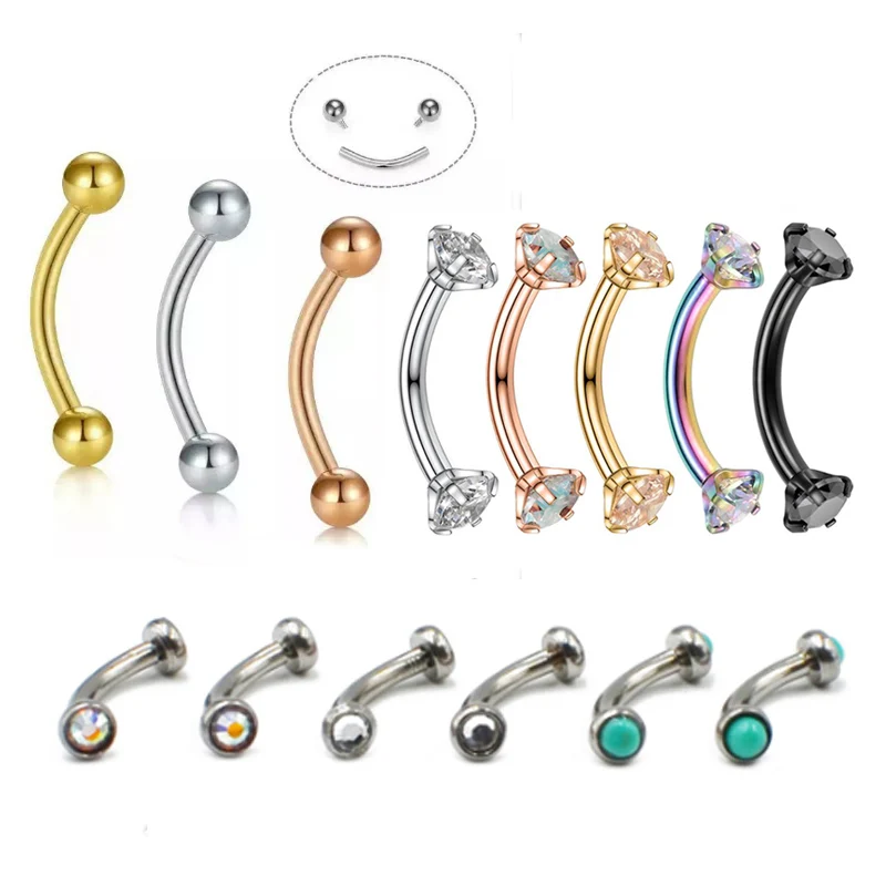 1Pc Steel 16G 8mm  Stainless Steel Curved Ball Internal Thread Barbell Curved Eyebrow Rings Bars Piercing Jewelry Body Fashion